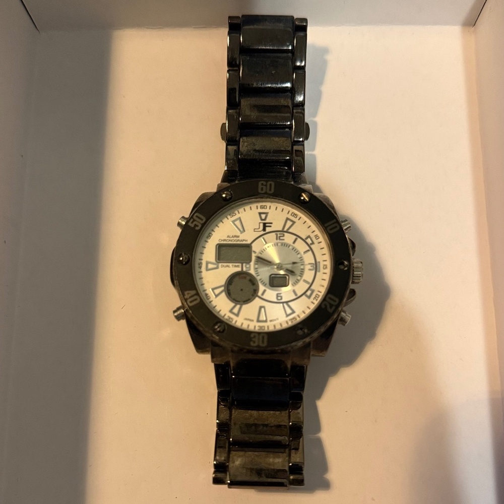 JF Dual Time Analog Digital Watch | Black Stainless Steel | 100M
